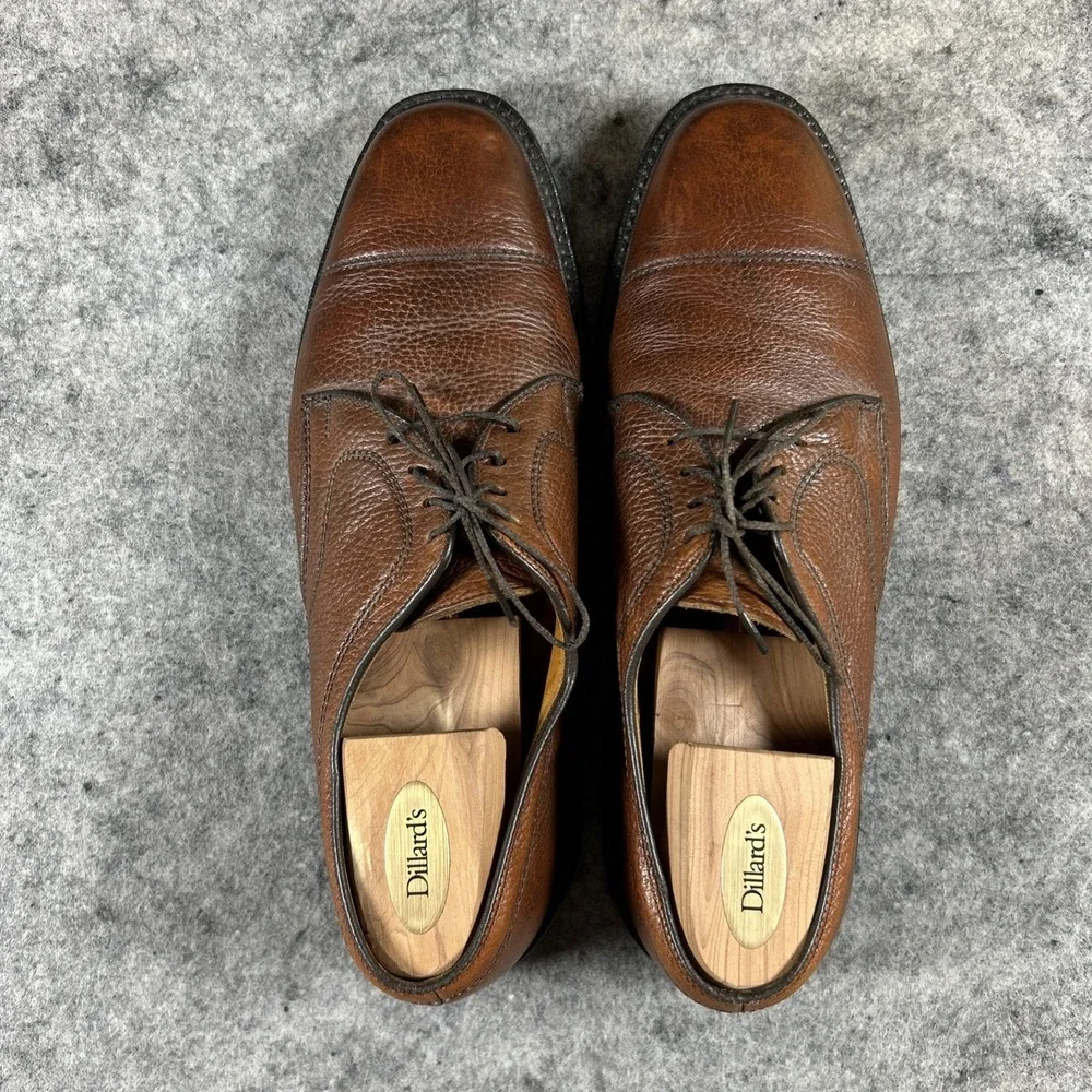 Allen Edmonds Becker Dress‎ Shoes 9.5 D Brown Pebbled Leather Cap Toe USA Made